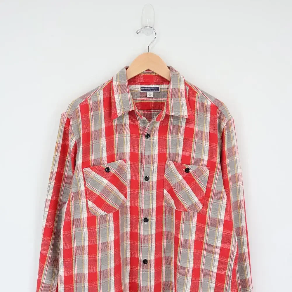 NWT J.Crew Wallace & Barnes Cotton Twill Workshirt Reggie Red Grey Plaid Large